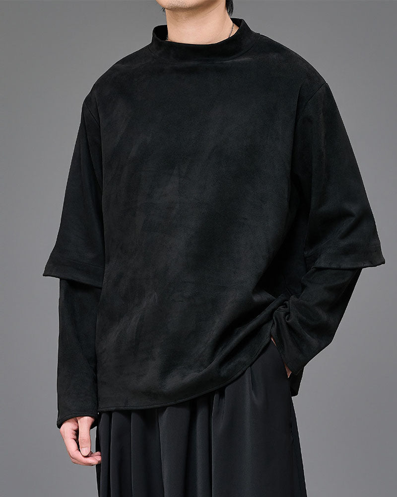 Modern Japanese Mock Neck Layered Long-Sleeve Tee