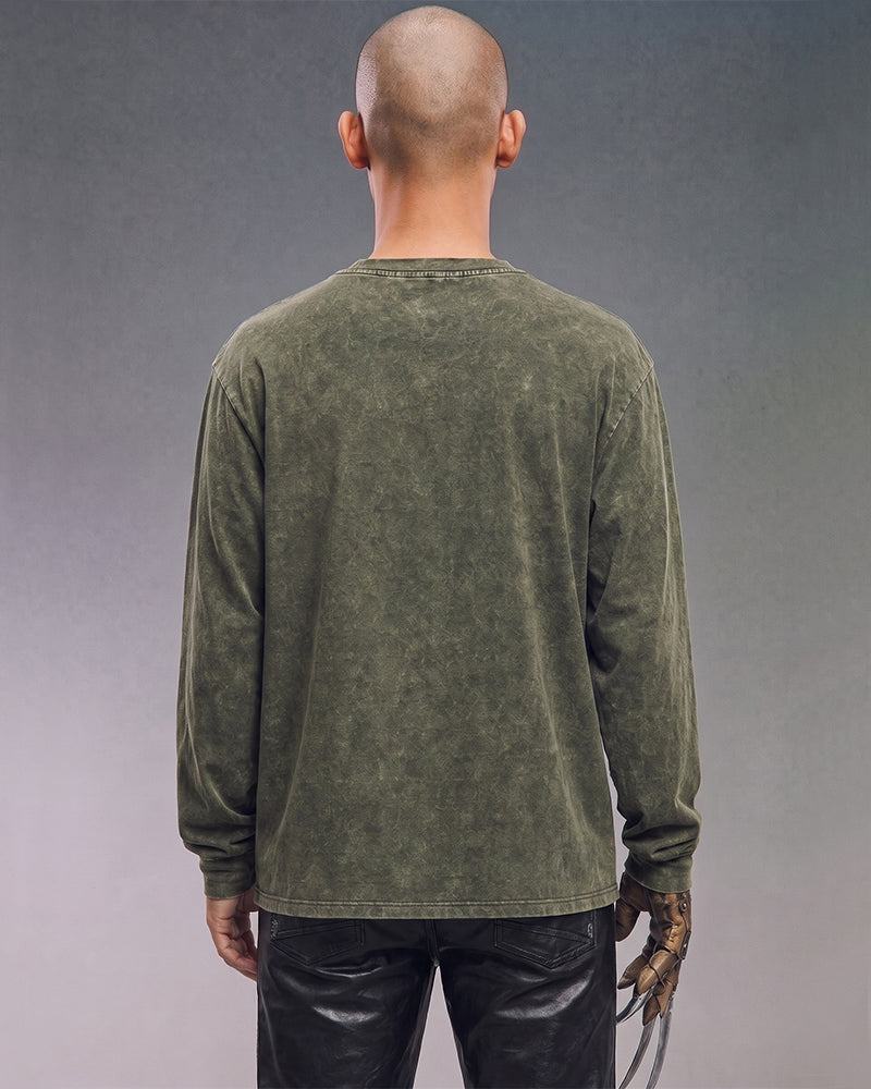 Wasteland Distressed Knit Print Long Sleeve Tee