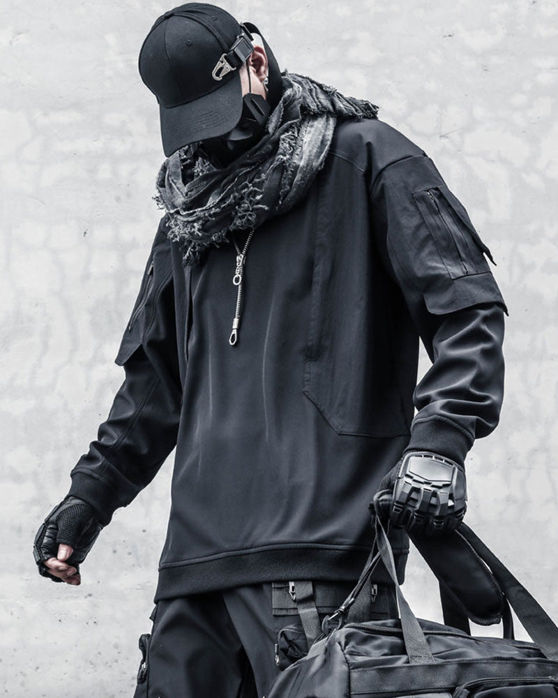 Techwear Tactical Patchwork Pullover Sweatshirt