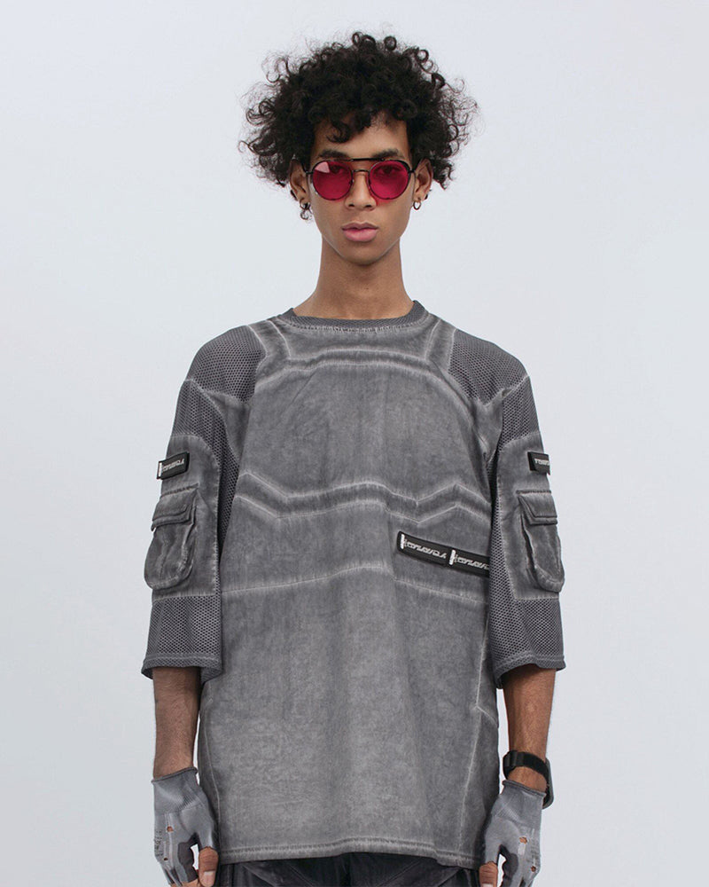Wasteland Dirty-Dye Mesh Velcro Loose Pocket T-Shirt