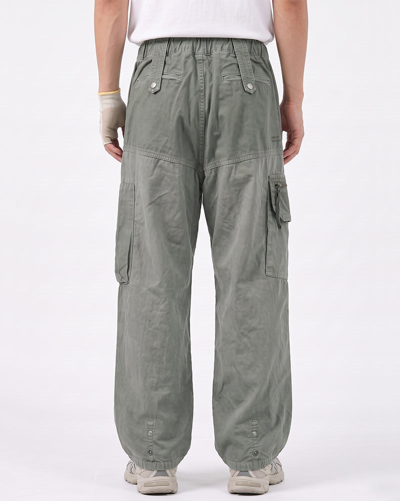 Distressed Vintage Zippered Large‑Pocket Cargo Pants