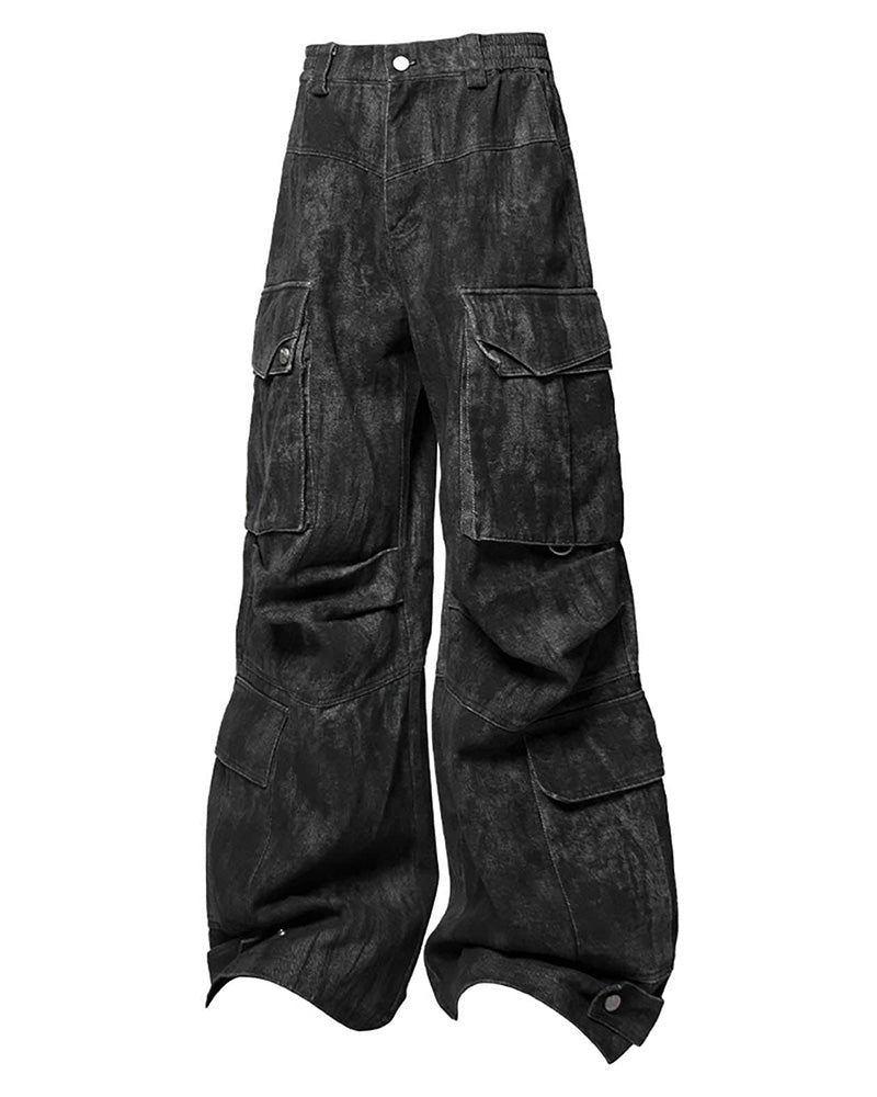 Tie-Dye Multi-Pocket Pleated Straps Cargo