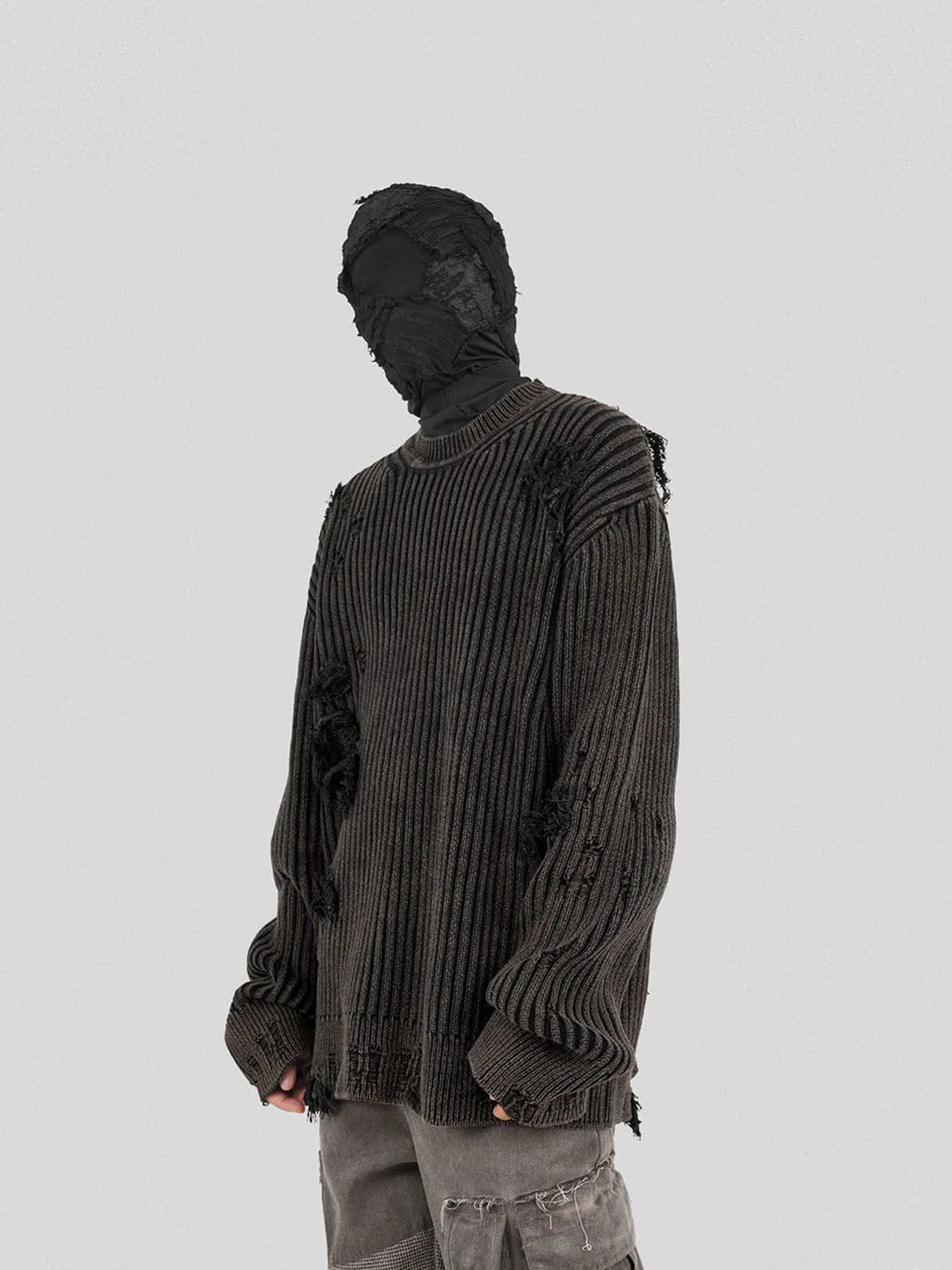 Post-Apocalyptic Wear Ripped Sweater Charcoal
