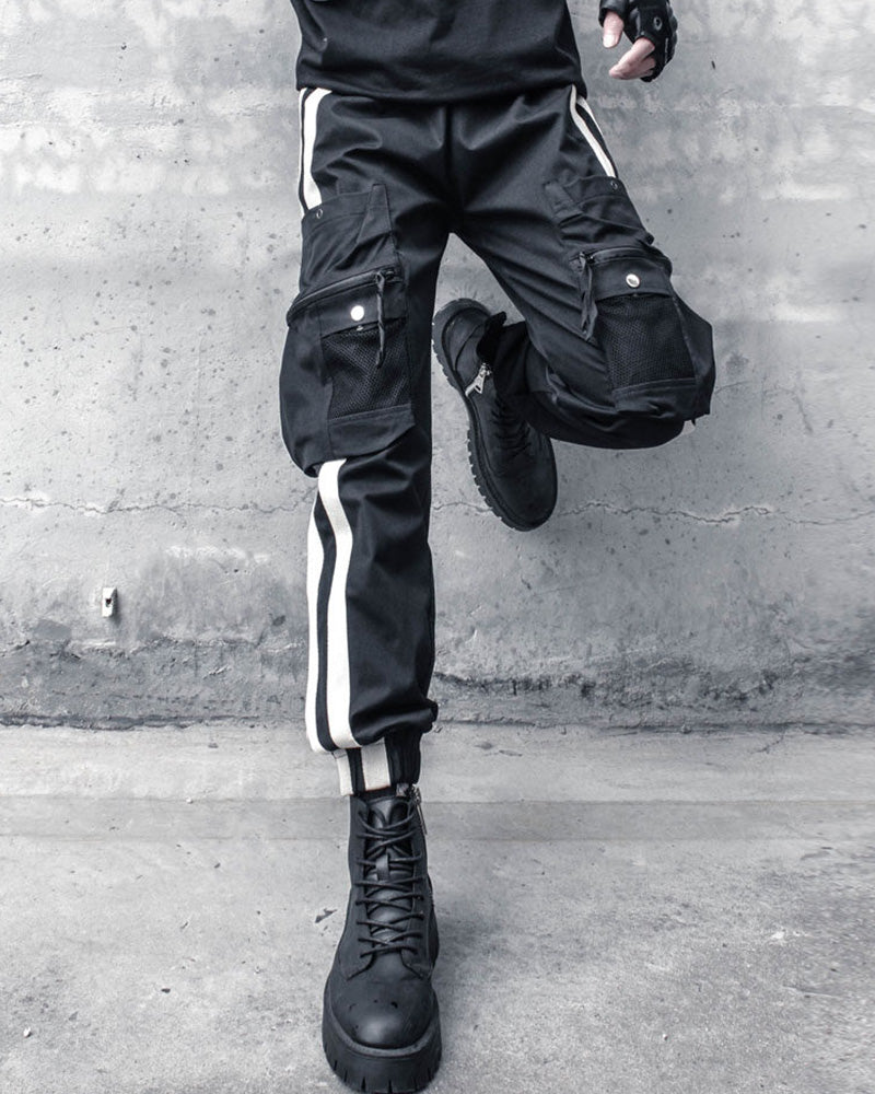 Techwear Striped Side-Pocket Cargo pants