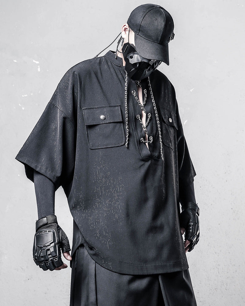 Functional Chain Lace-Up Techwear T-Shirt