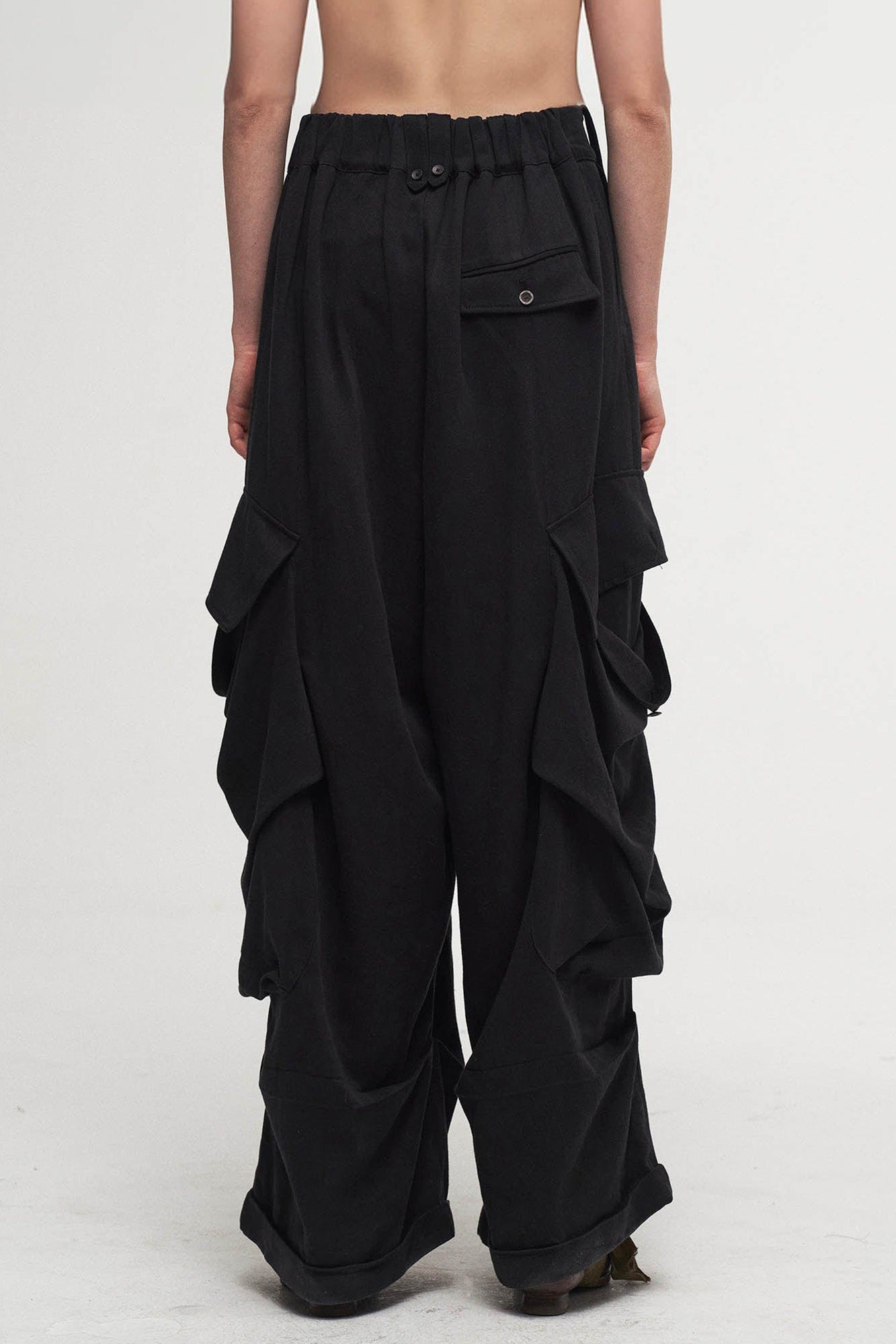 Draped Big-Pocket Wide-Leg Cargo Pants