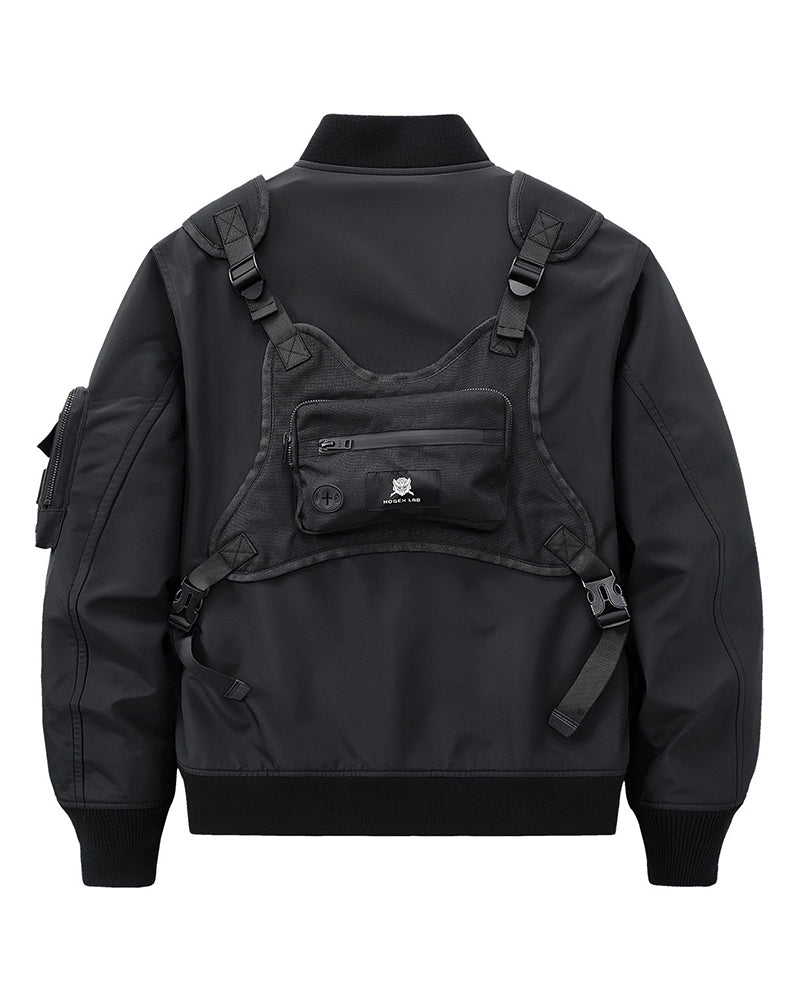 Functional Fake Two Piece Backpack Bomber Jacket