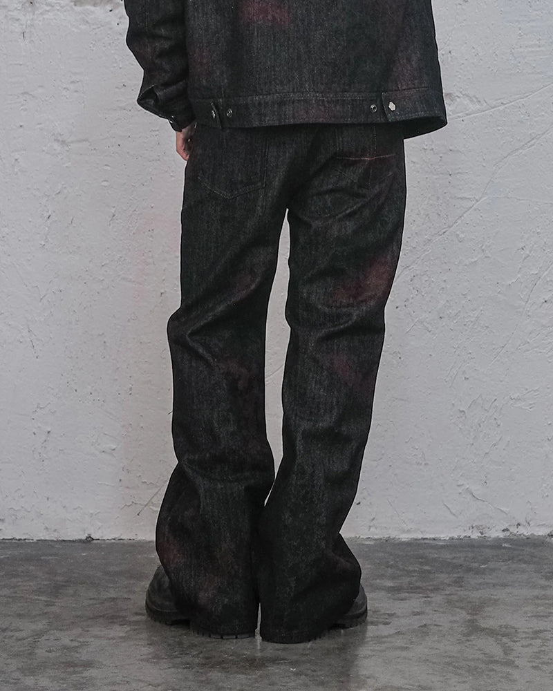 Bloodstained Raw Flared Denim Pants