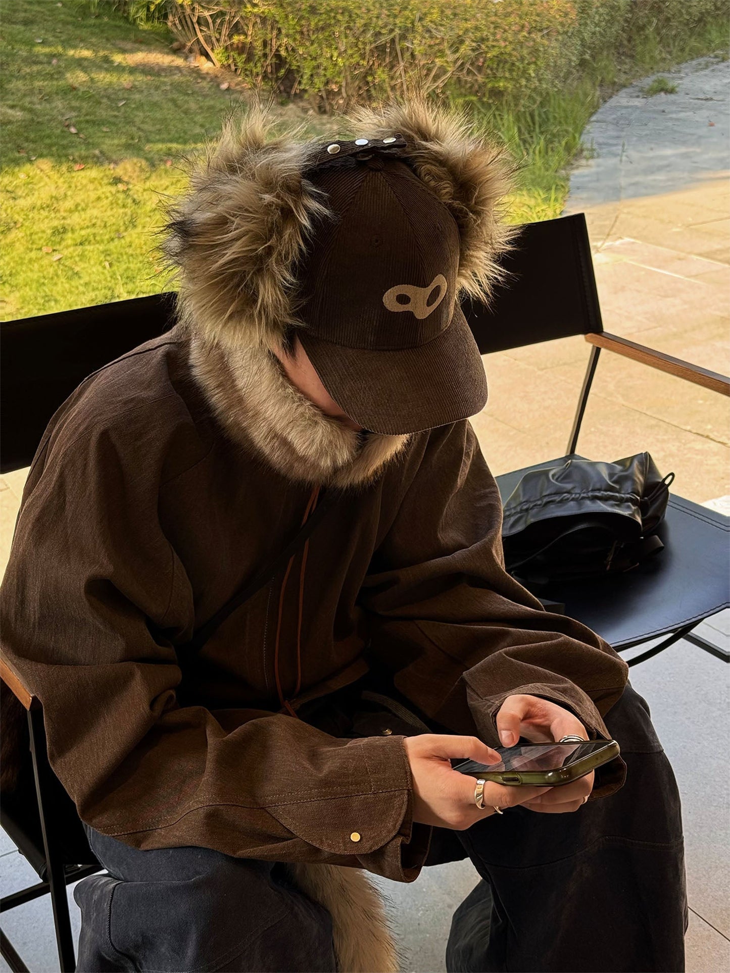 Faux-Fur Earflaps Corduroy Cap