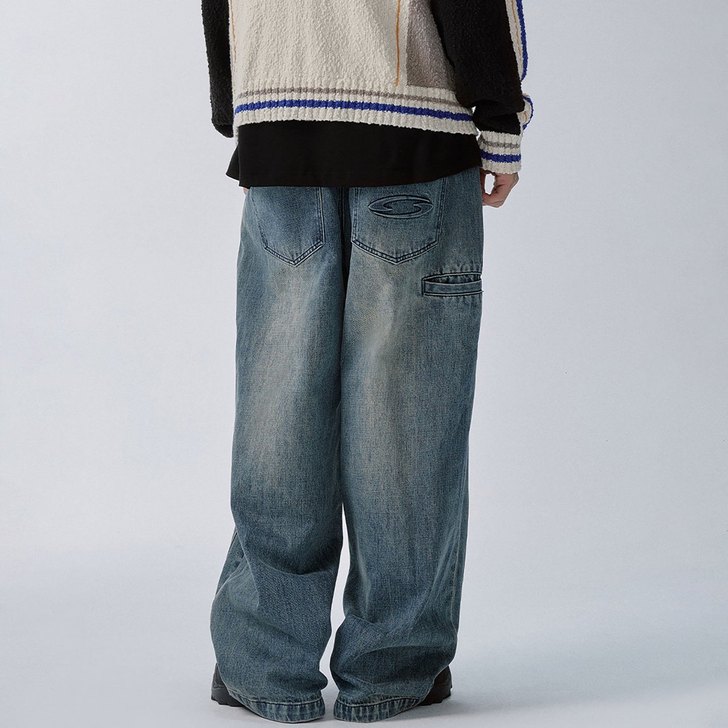 Double Waistband Washed Wide-Leg Jeans