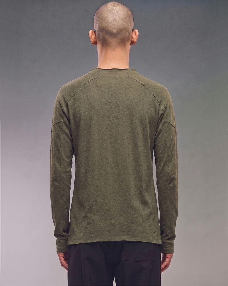 Post-Apocalyptic Paneled Raw Seam Long Sleeve Tee