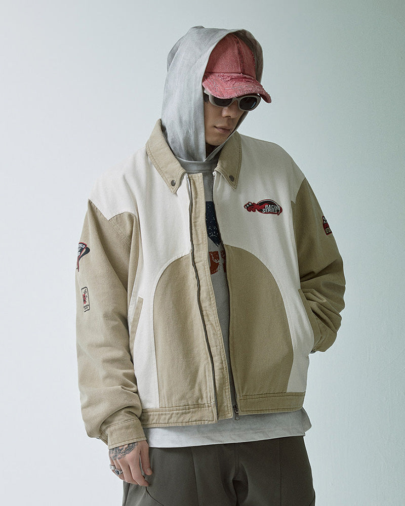 Retro Racing Embroidered Color-Block Jacket