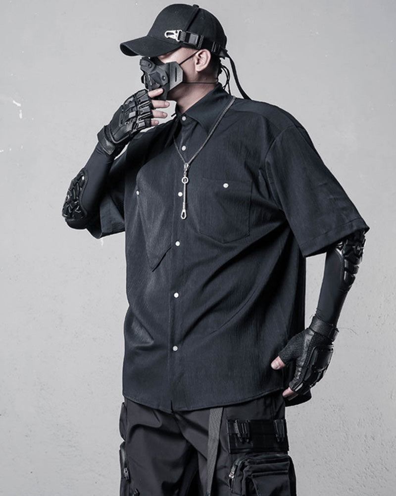 Asymmetric Panel Darkwear Short-Sleeve Shirt
