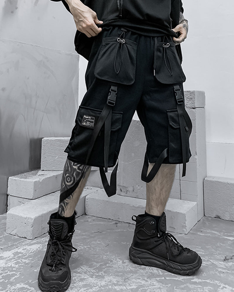 Techwear Cargo Shorts With Straps