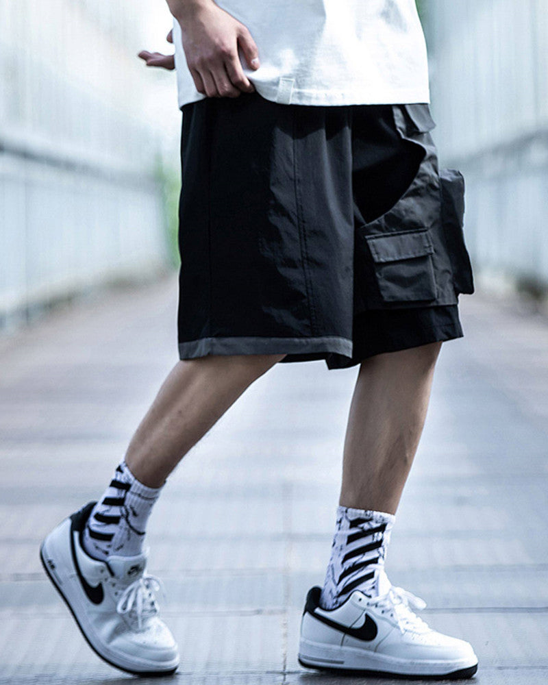 Color Block Techwear Multi-Pocket Cargo Shorts