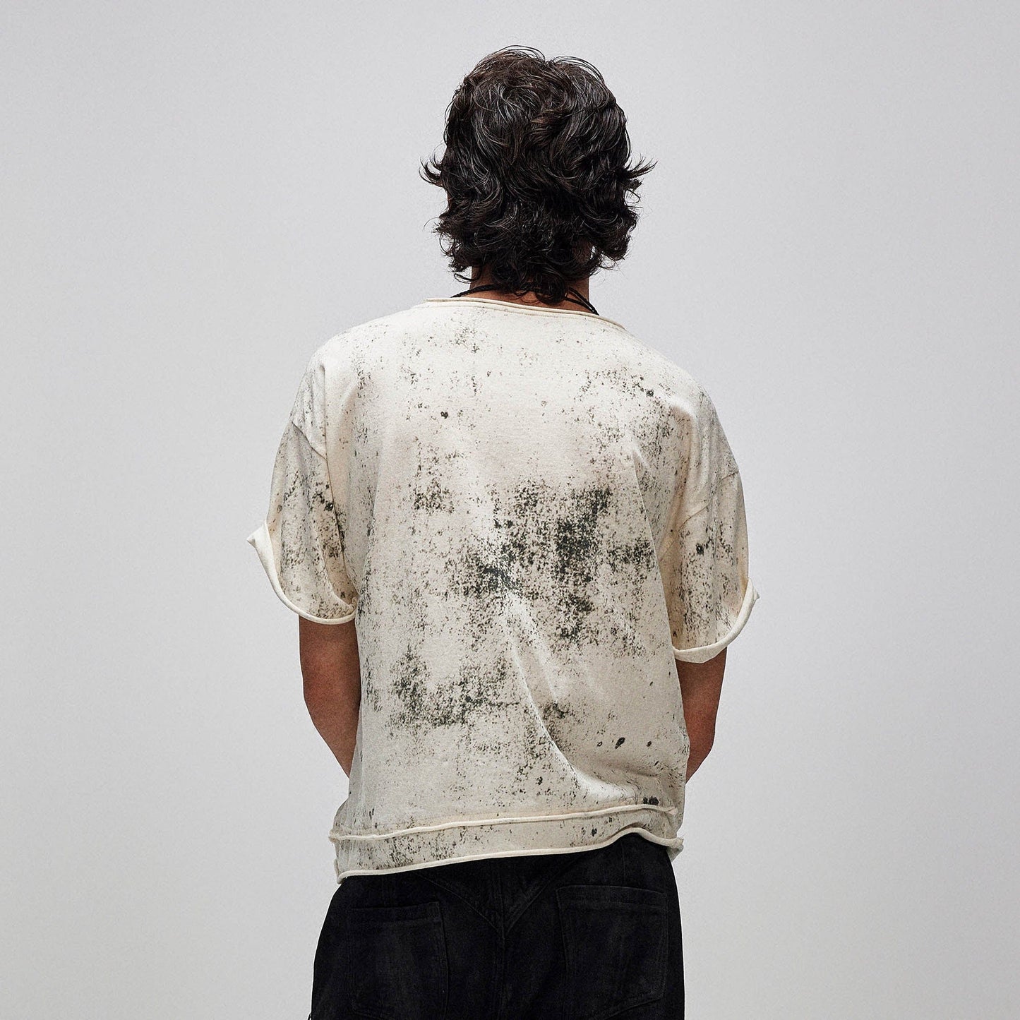 Grunge Brush-Stained Raw Hem T-Shirt