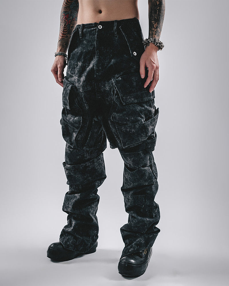 Marbled Wash 3D-Cut Multi-Pocket Cargo Pants
