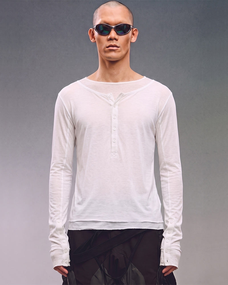 Dystopian Double-Layer Button Long Sleeve Top
