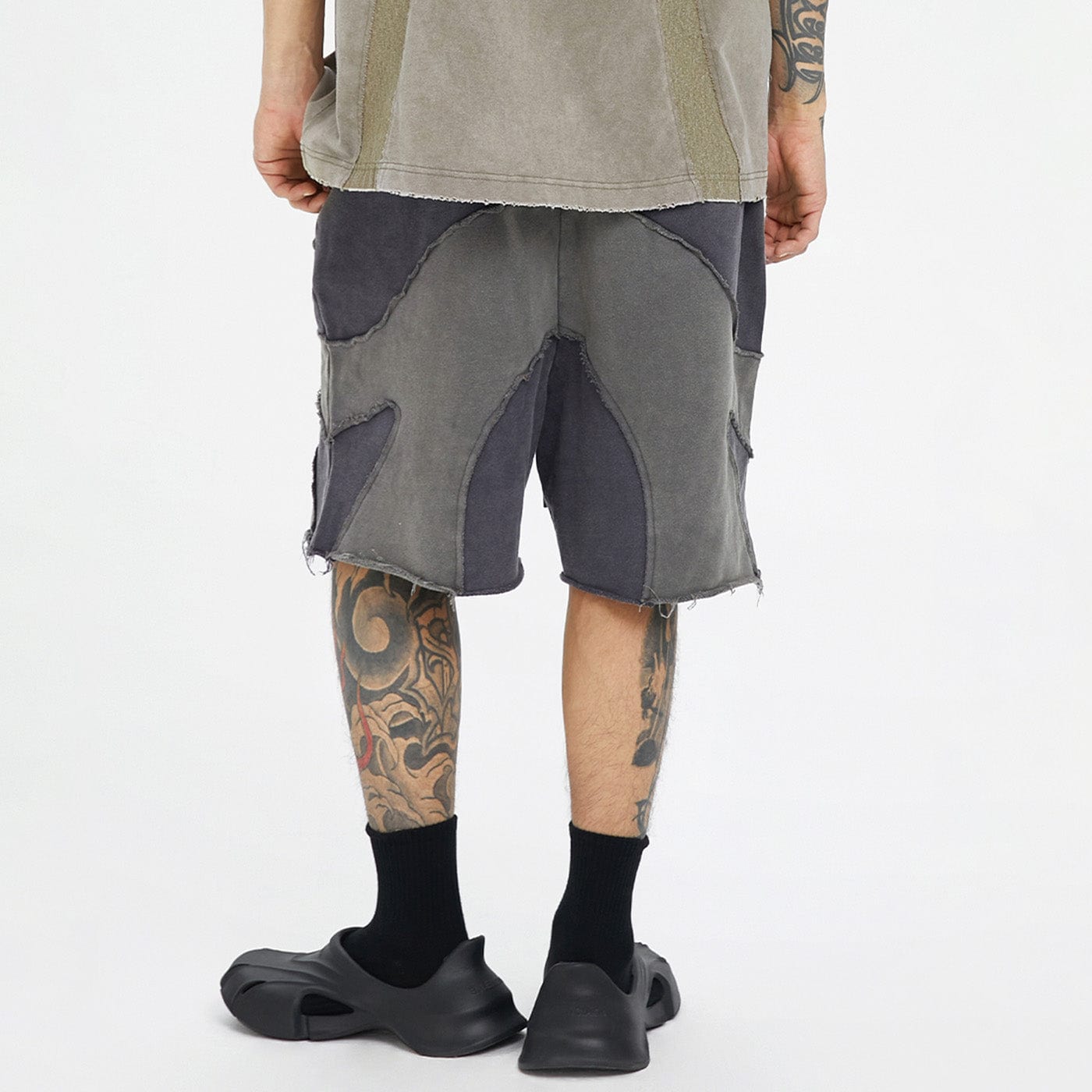 Distressed Spliced Shorts