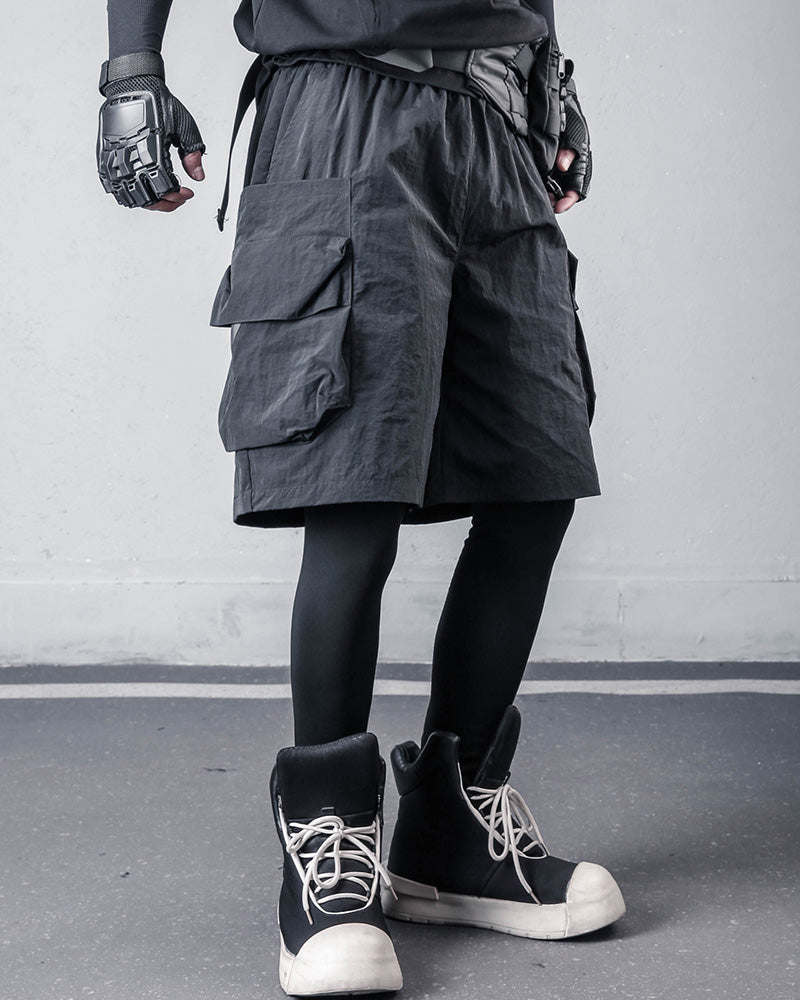 Streetwear Black Techwear Loose Cargo Shorts
