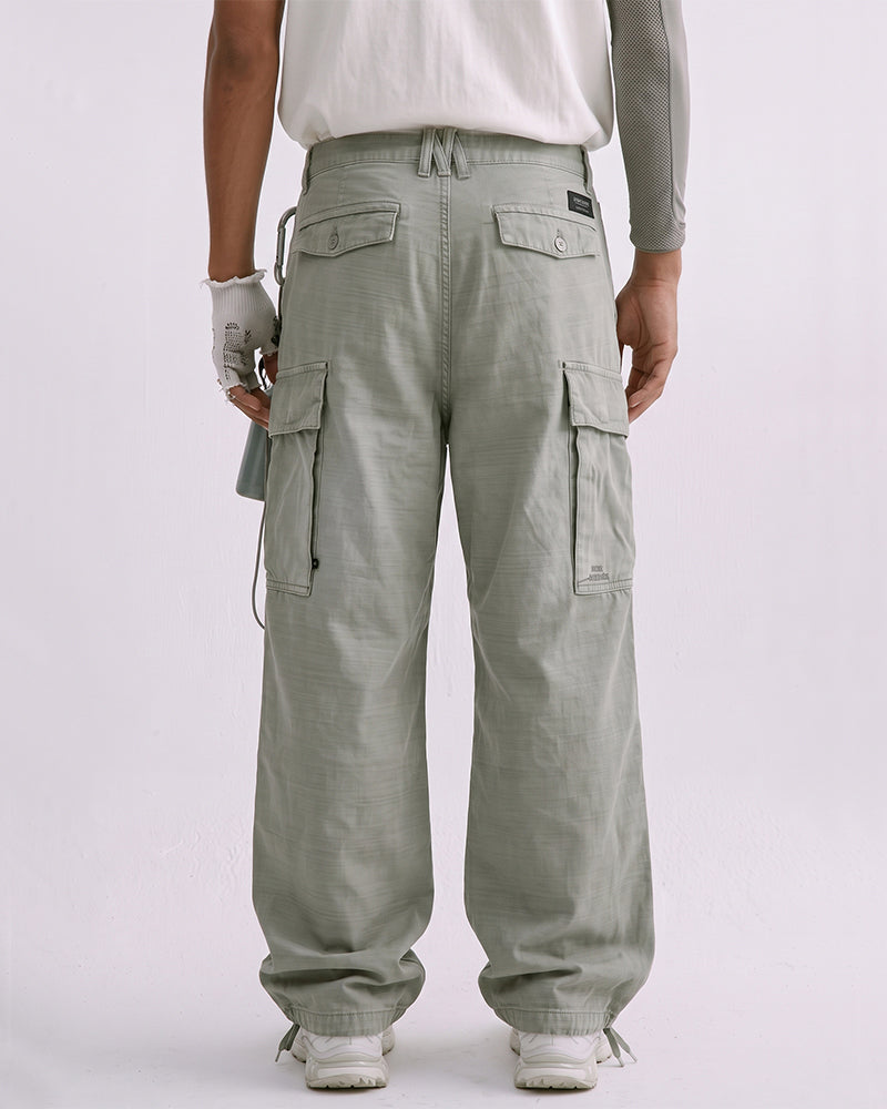 Vintage Washed Distressed Multi‑Pocket Cargo Pants