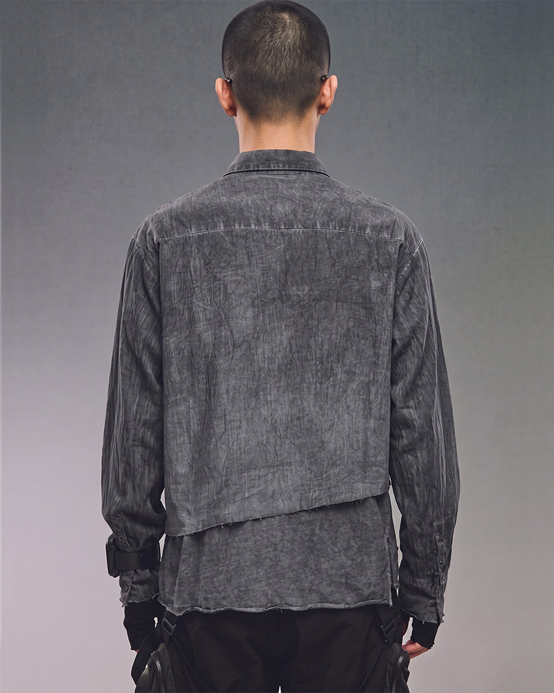 Wasteland Patchwork Dirty Wash Distressed Layered Shirt