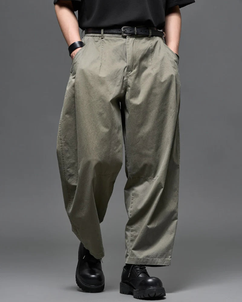 Washed Cotton Japanese Loose Men's Straight Pants
