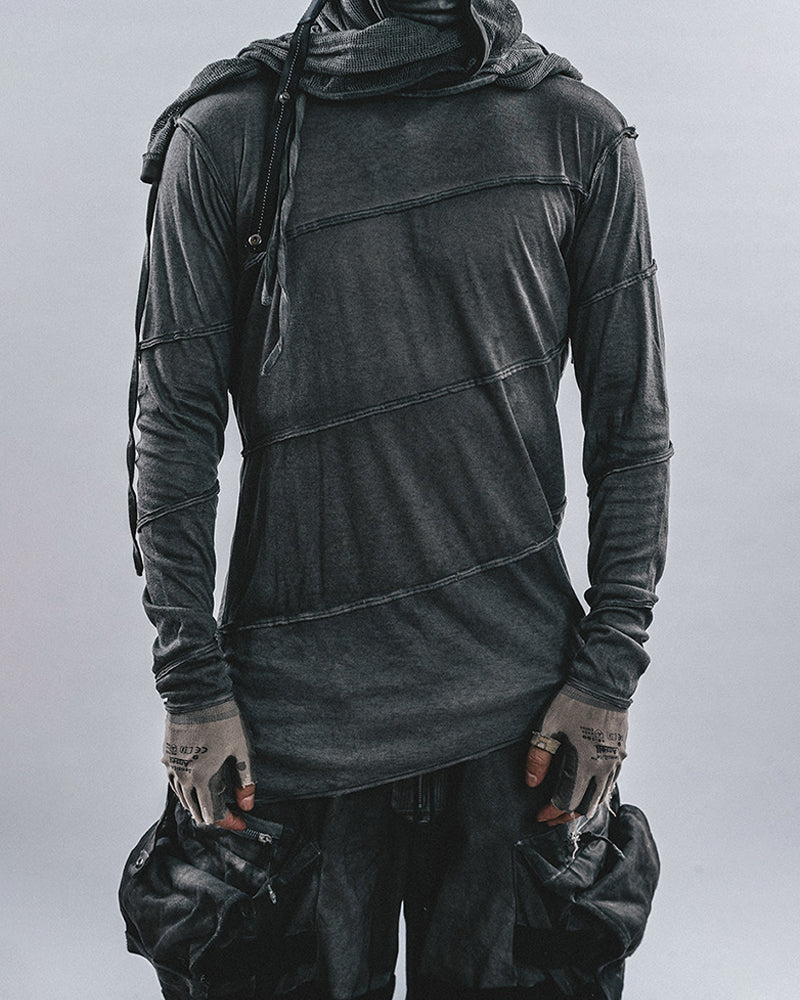 Spiral Cut Deconstructed Washed Long Sleeve T-Shirt