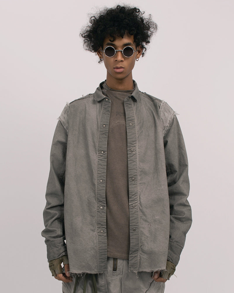 Wasteland Distressed Frayed Button Long-Sleeve Shirt