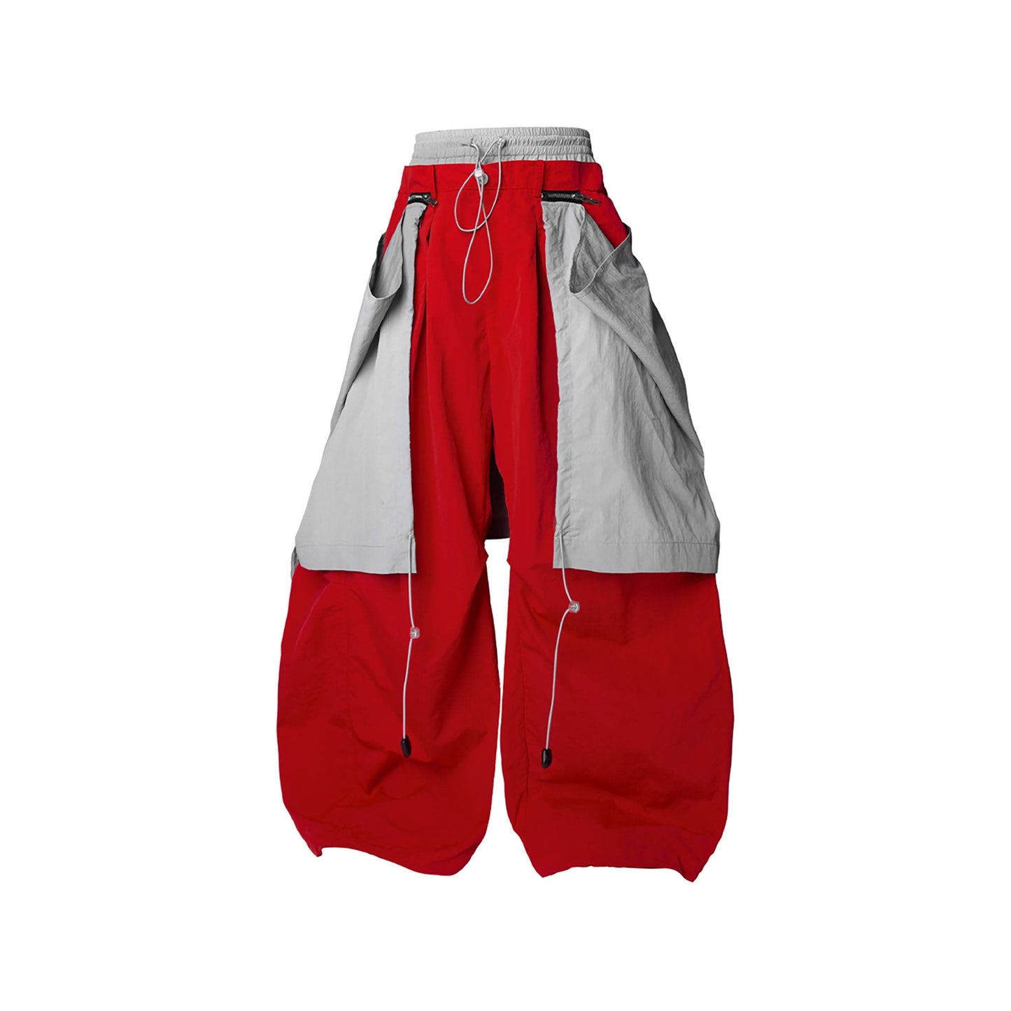 Drawstring Layered Double-Waistband Parachute Pants Red