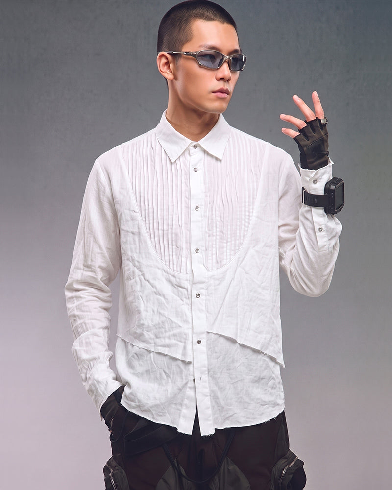 Post-Apocalyptic Distressed Patchwork Pleated Shirt