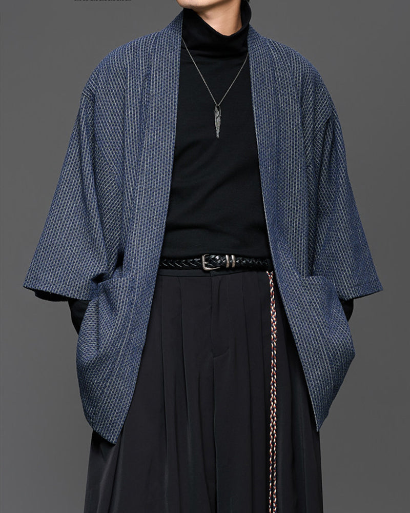 Japanese Woven Kimono-Style Cardigan Jacket