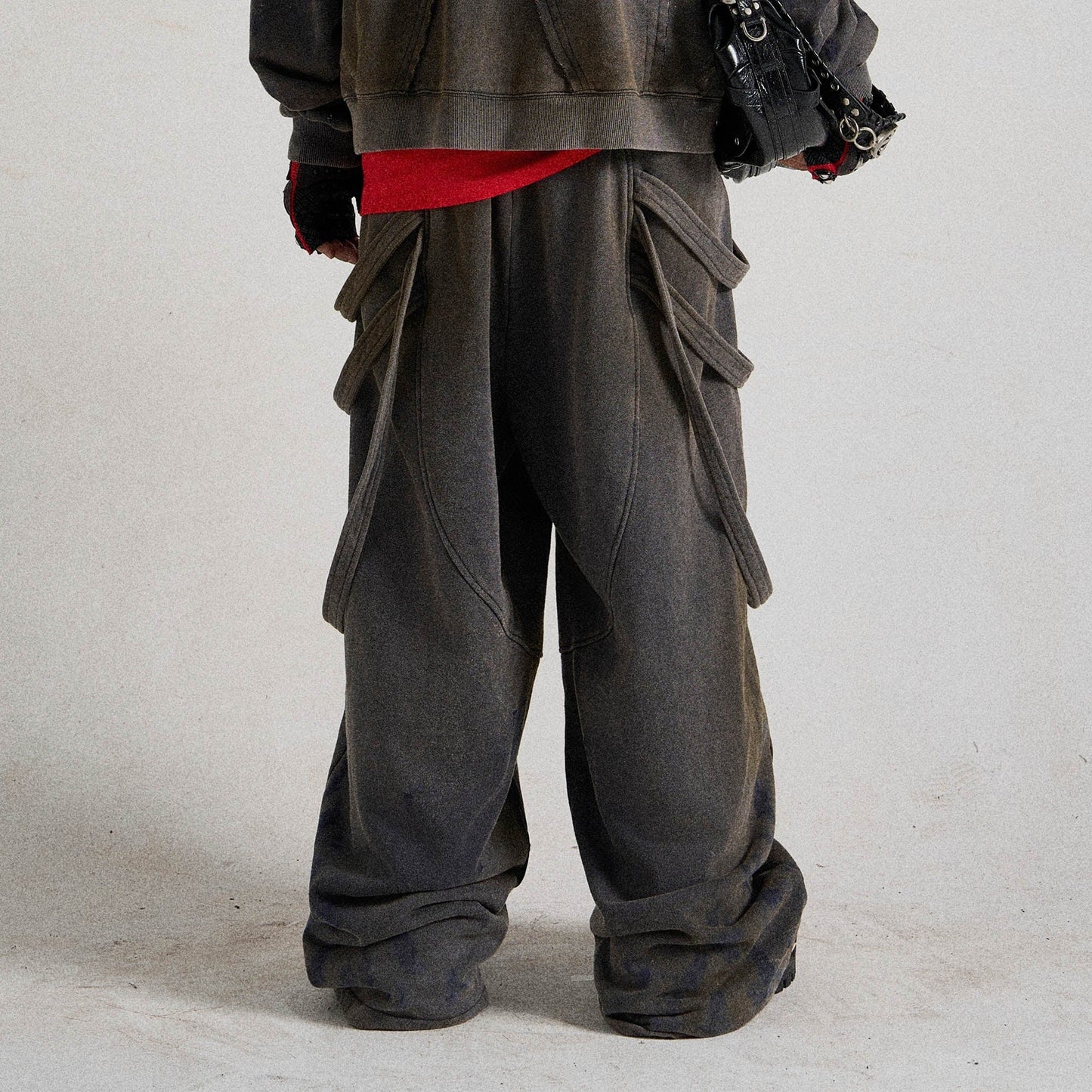 Spliced Multi-Strap Wide-Leg Sweatpants