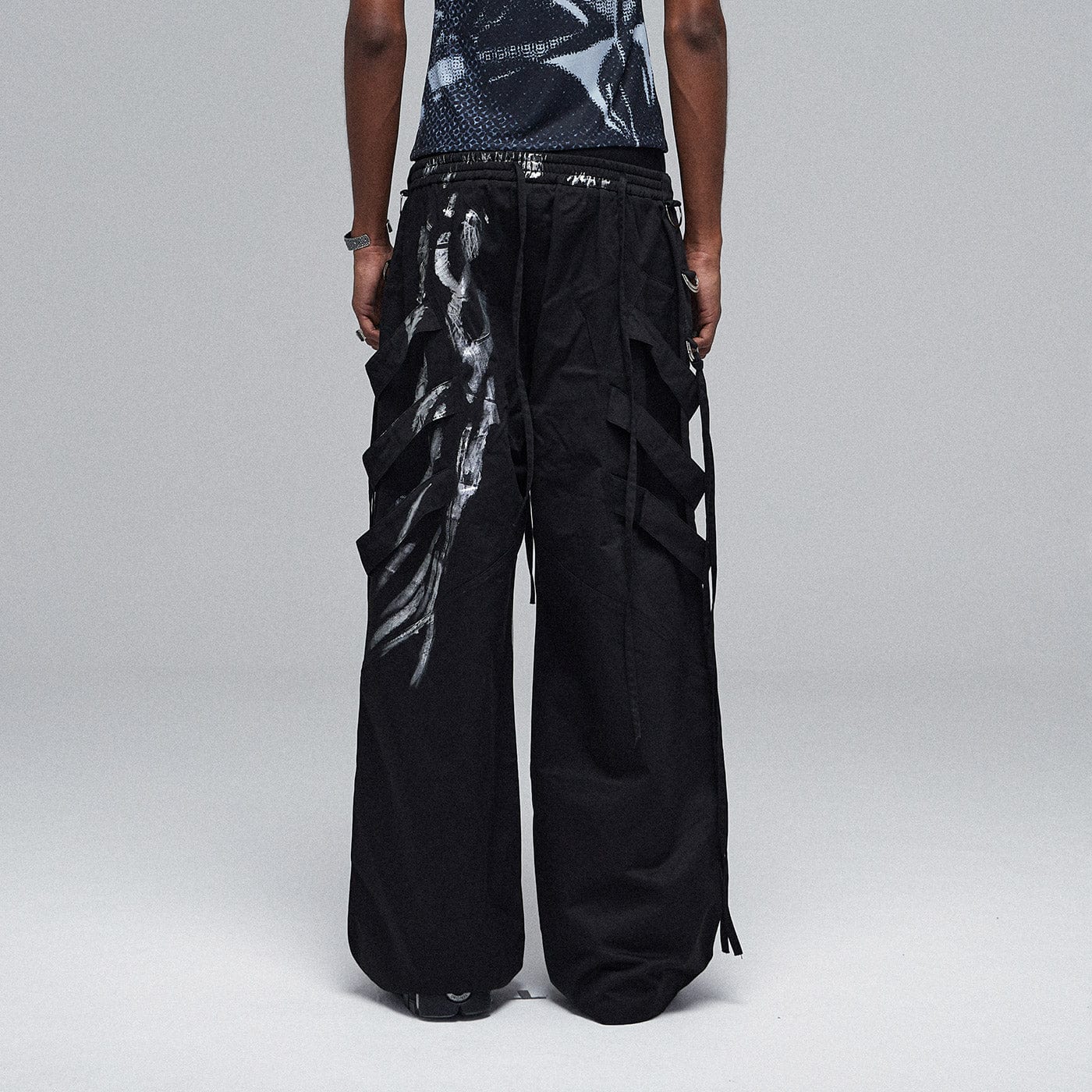Multi-Layered Striped Graffiti Cargo Pants