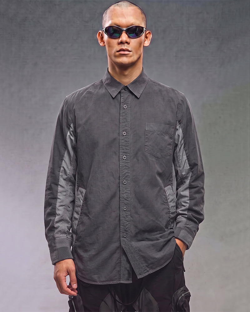 Wasteland Distressed Paneled Long Sleeve Shirt