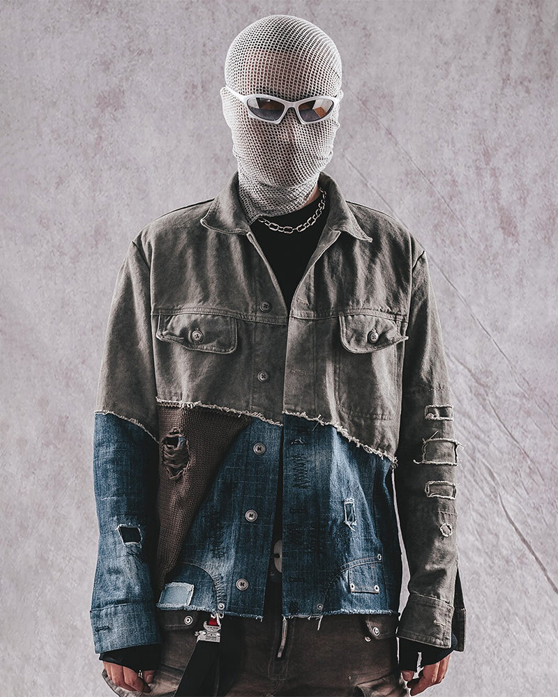 Post-Apocalyptic Spliced Denim Utility Jacket