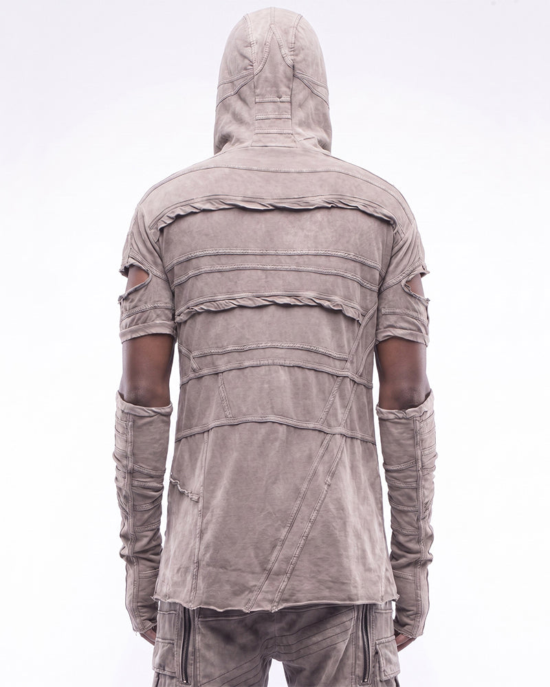 Wasteland Washed Distressed Hooded Tee with Detachable Sleeves