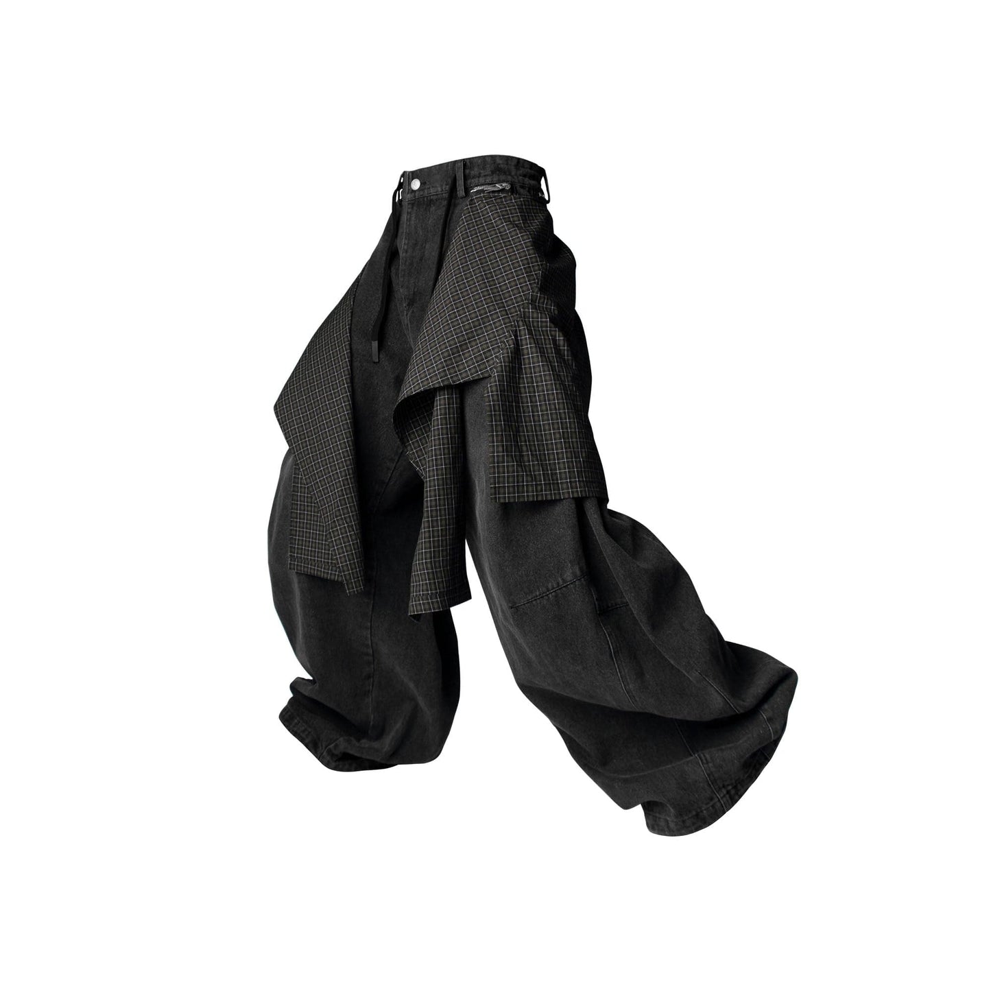 Detachable Drape Drawstring Baggy Jeans Black
