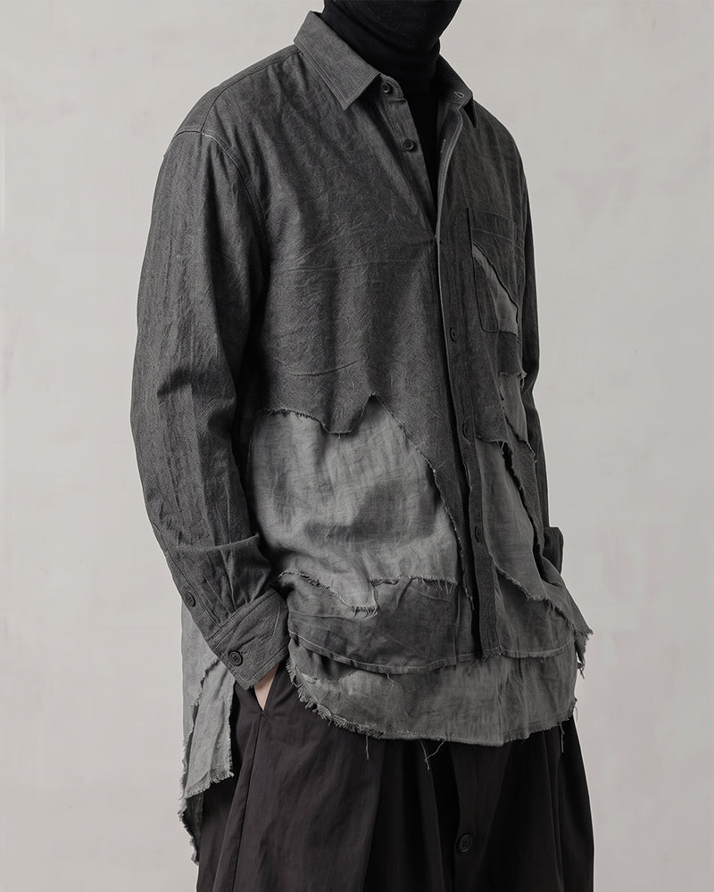Wasteland Hand‑Hollowed Asymmetric Deconstructed Shirt