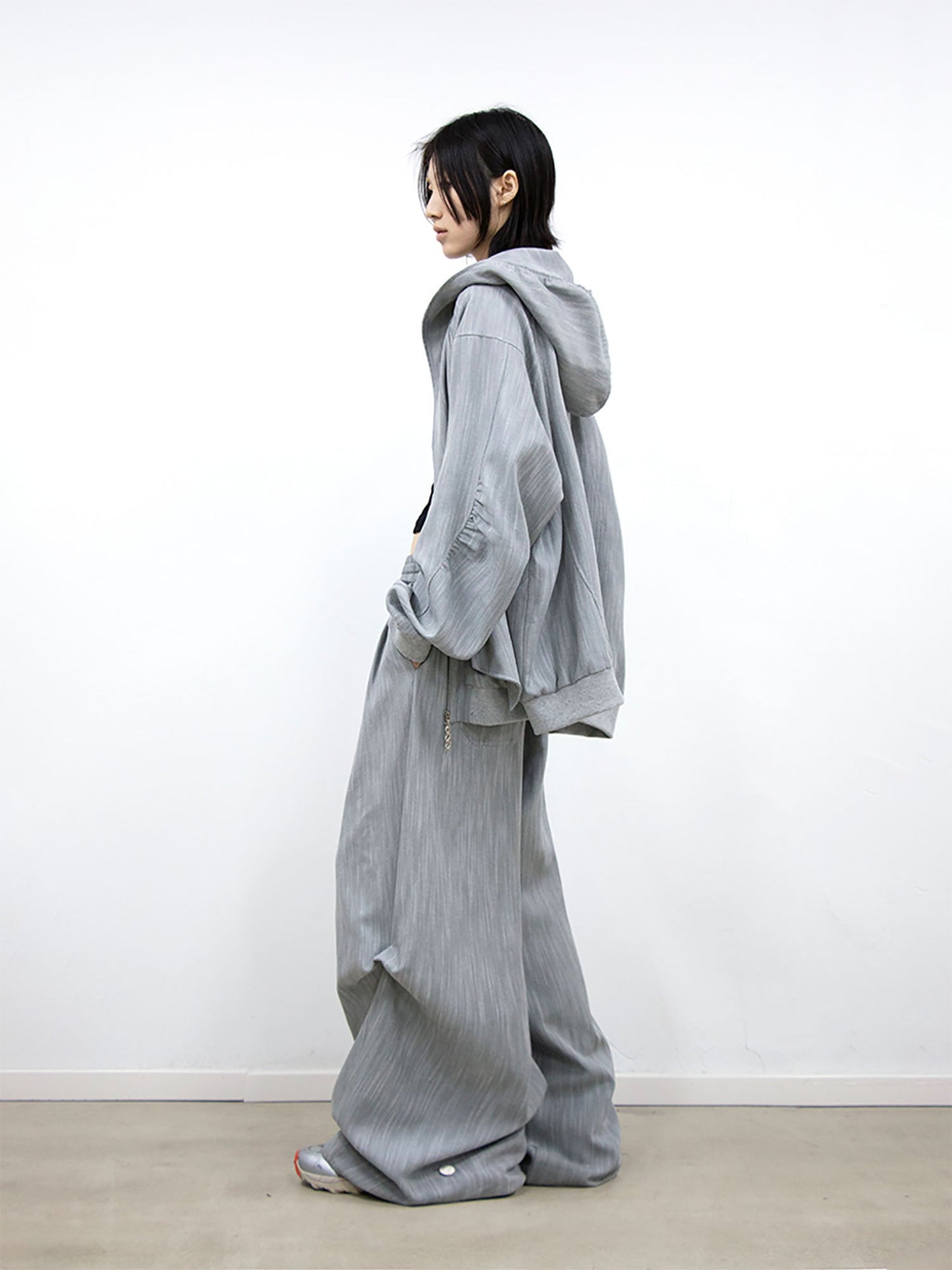 Crinkled Drawstring Oversized Pants Gray
