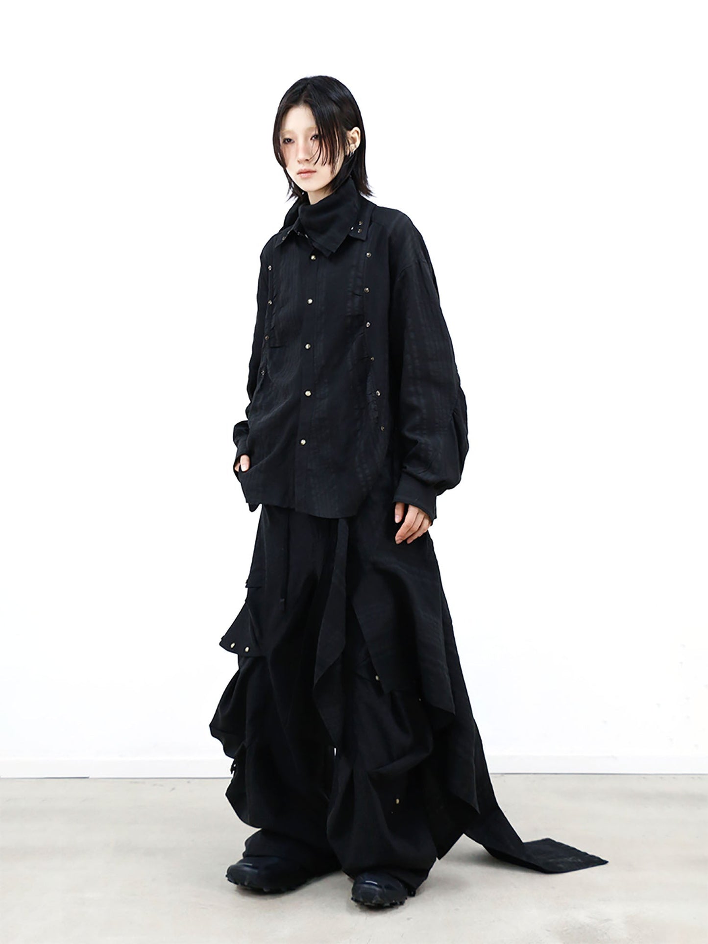 Detachable Drape Linen-Blend Cargo Dark Gray