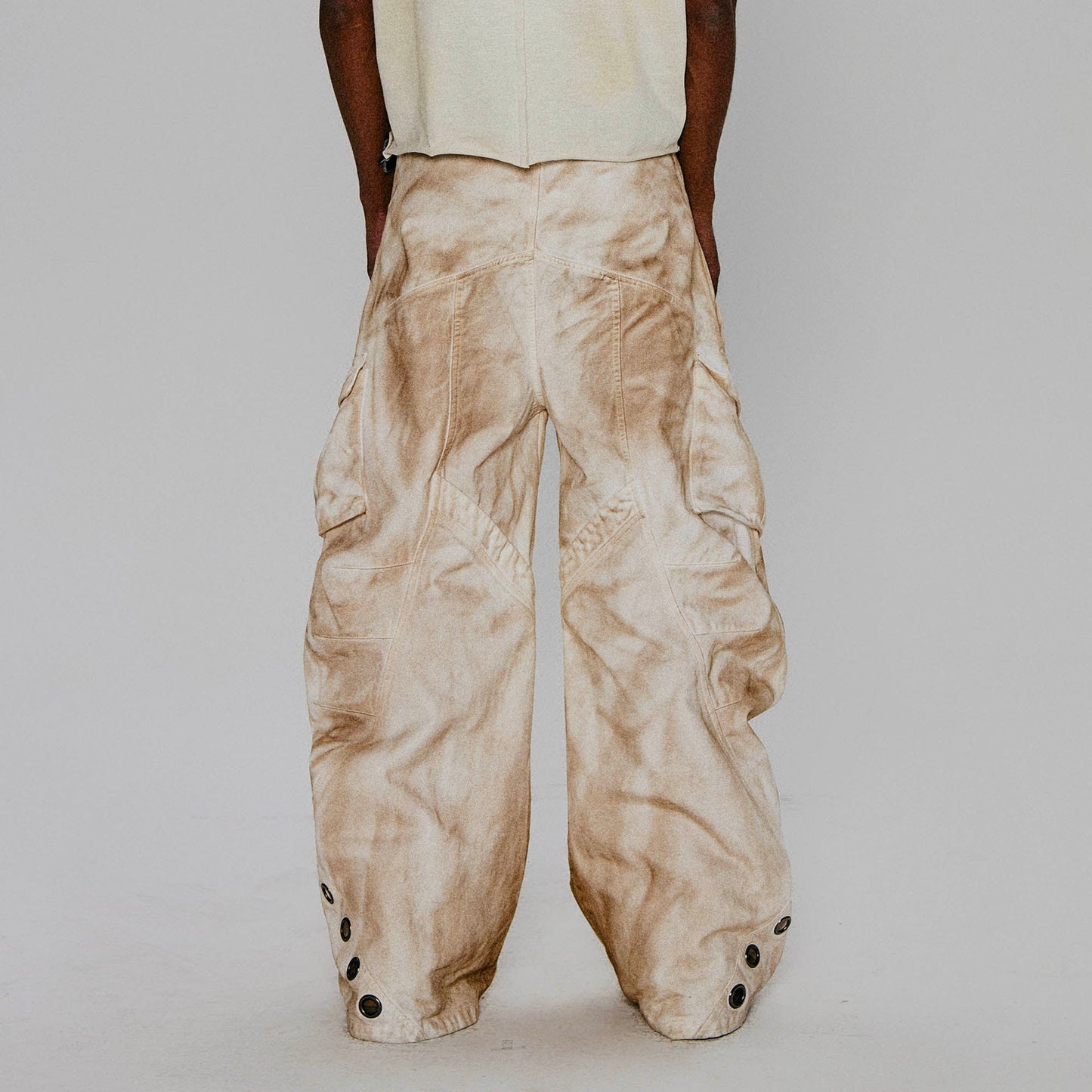 Rusted Double-Waist Multi-Pocket Curved-Leg Cargo