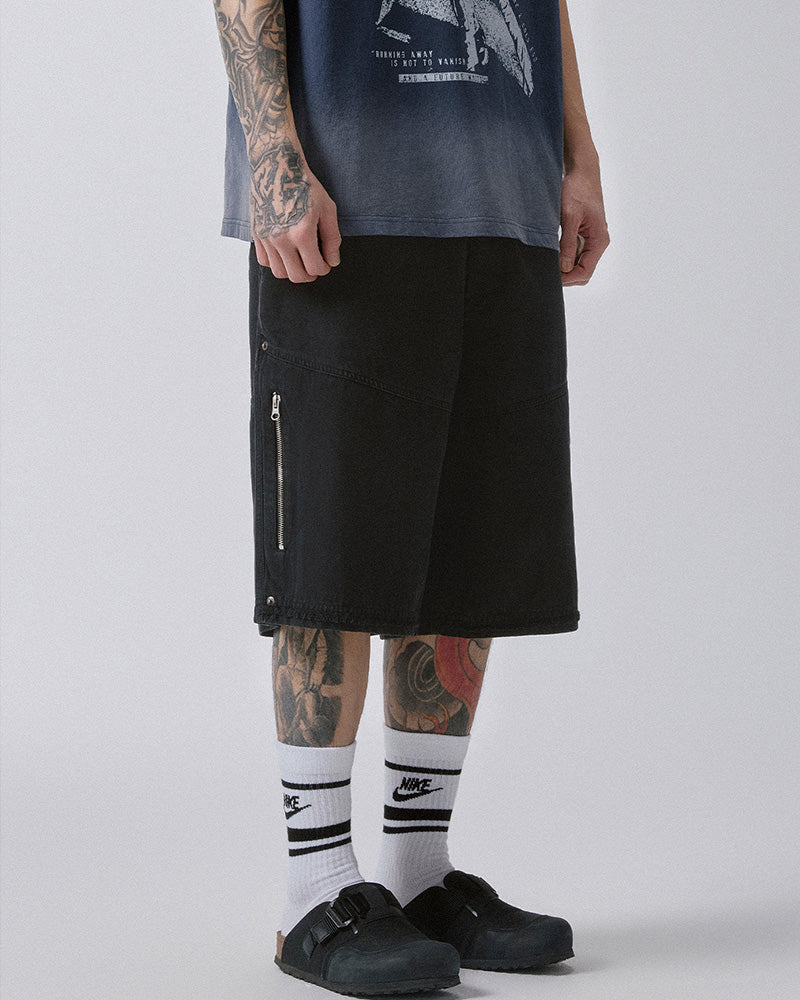 Raw-Edge Straight-Leg Shorts