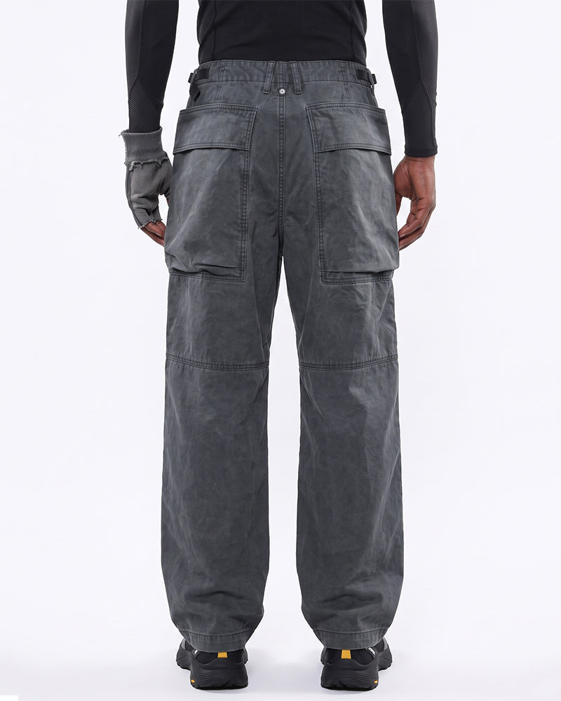 Washed Straight Leg Patchwork Large Pockets Cargo Pants