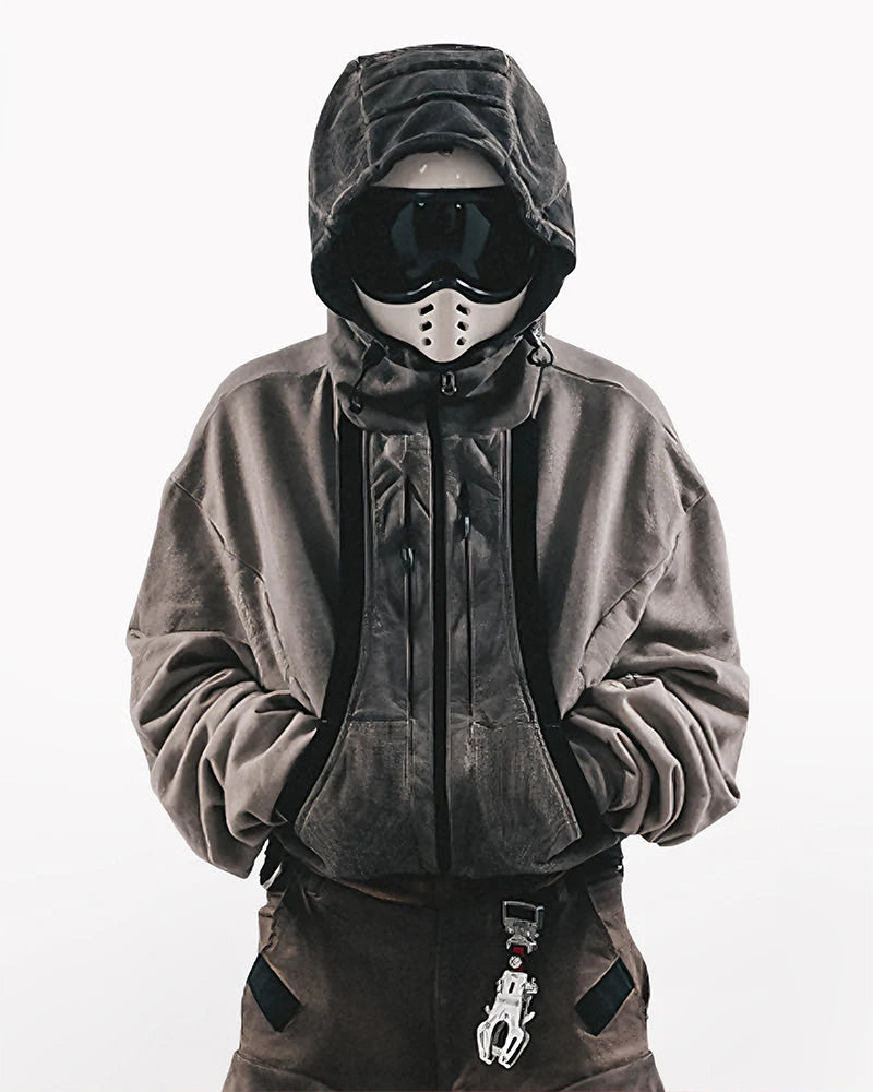Washed Distressed Cropped Zip-Up Hoodie