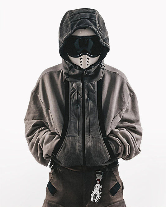Washed Distressed Cropped Zip-Up Hoodie