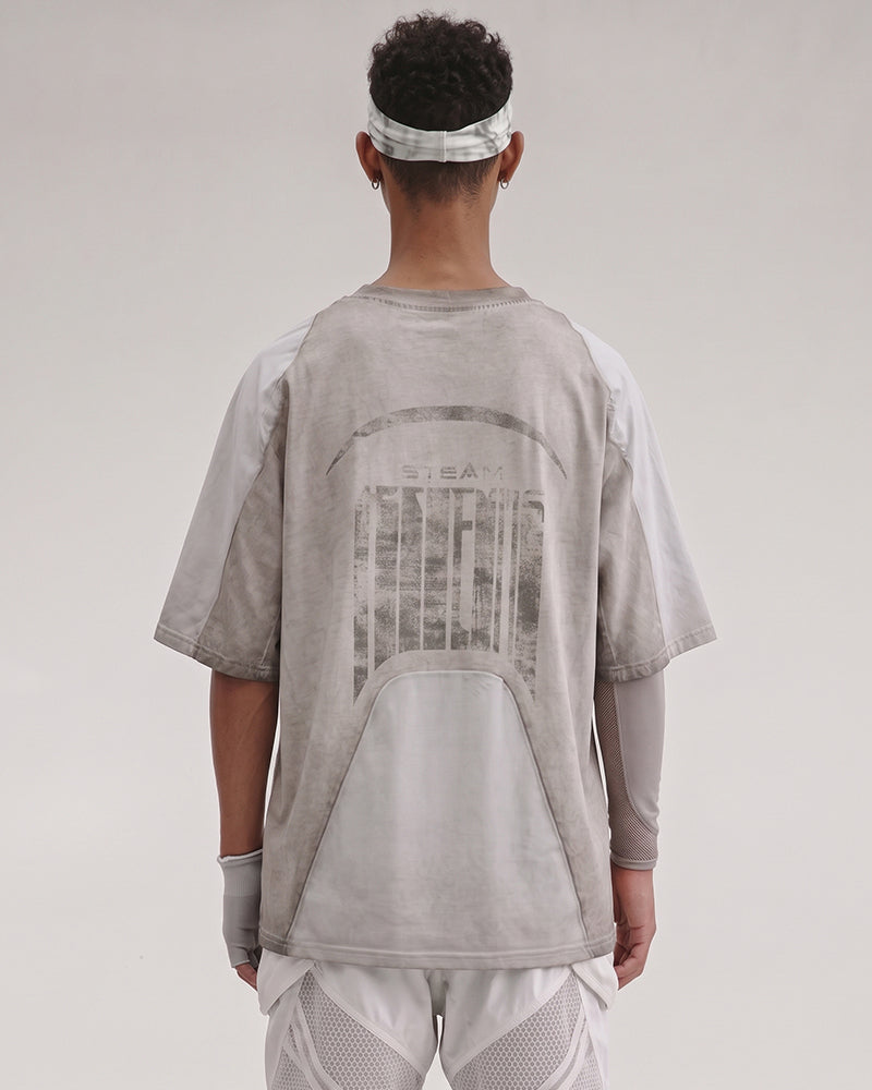 Post-Apocalyptic Dirty-Dye Geometric Panel T-Shirt