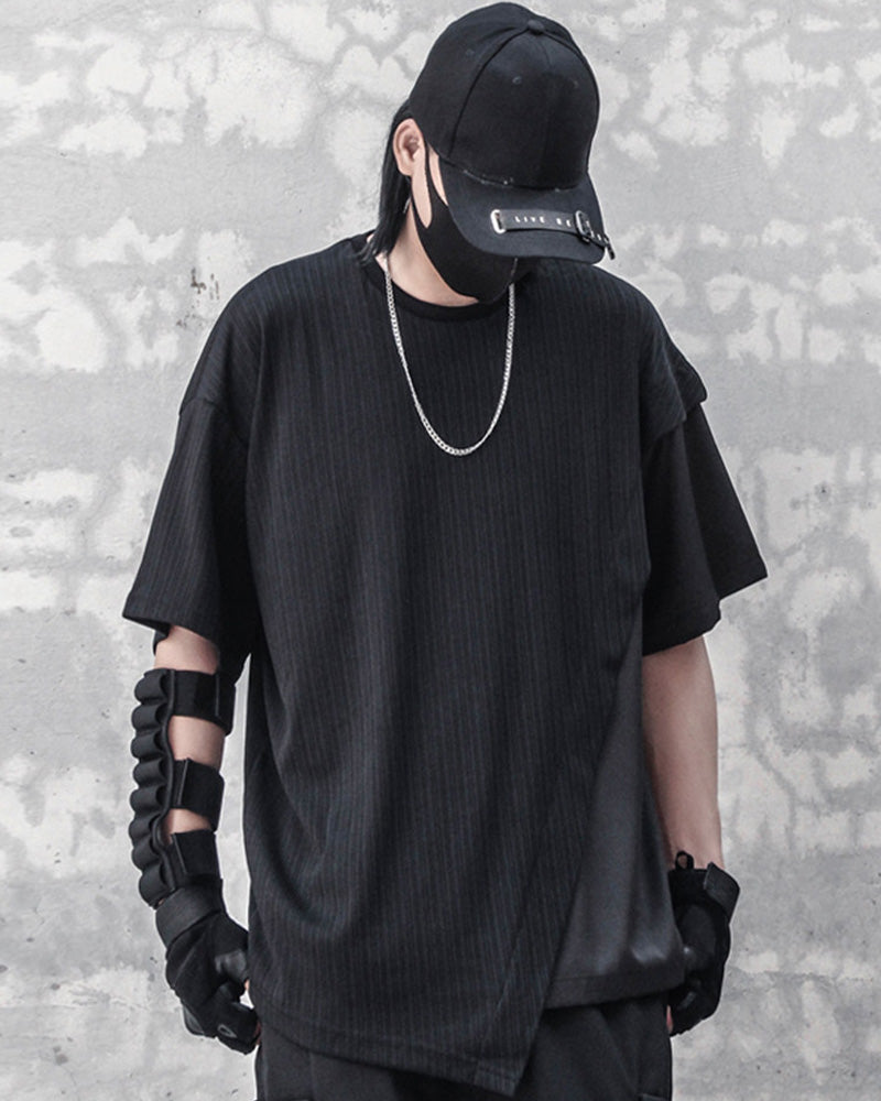 Asymmetric Patchwork Techwear T-Shirt