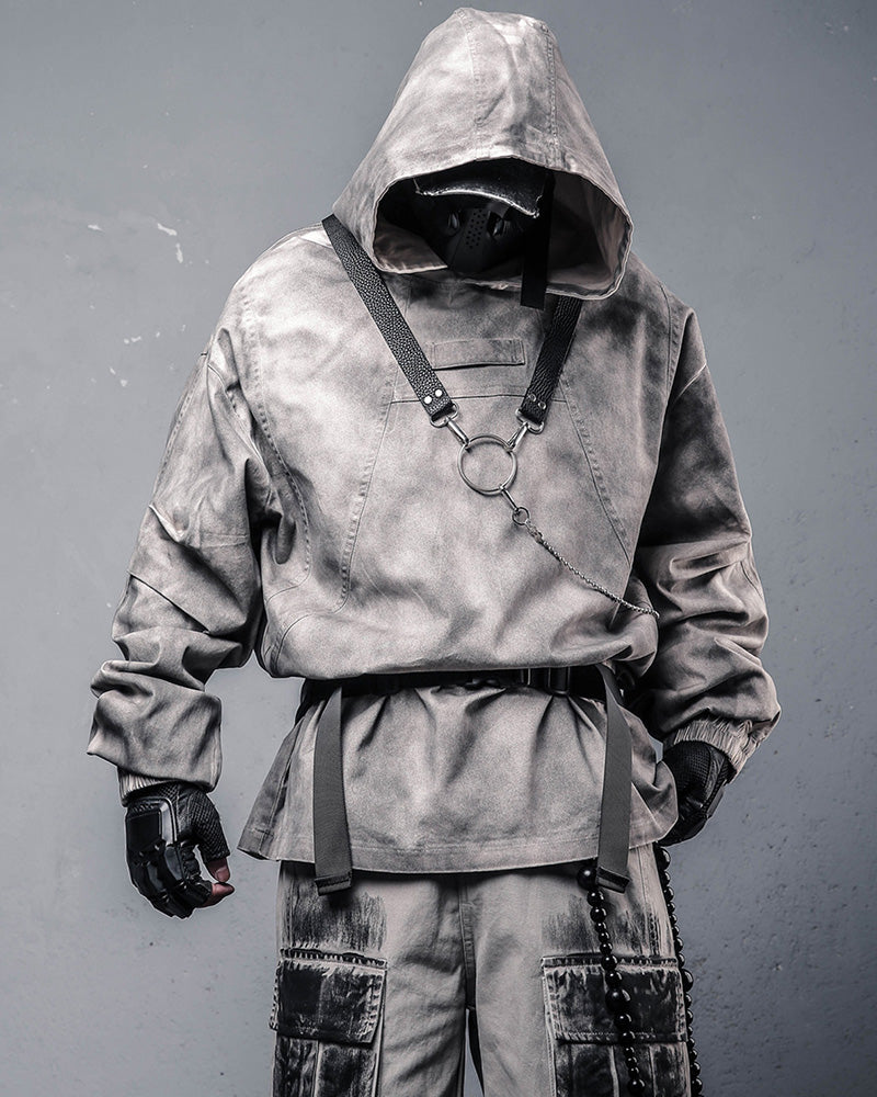 Vintage Washed Distressed Oversized Techwear Hoodie