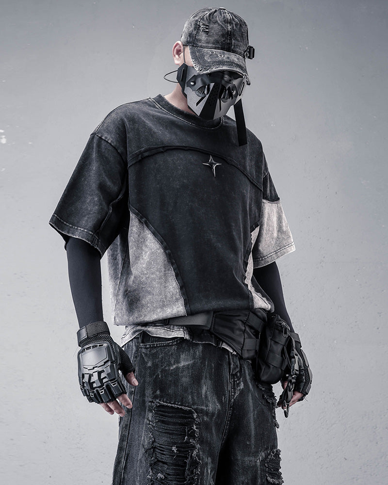 Street Wasteland-style Distressed Patchwork T-Shirt